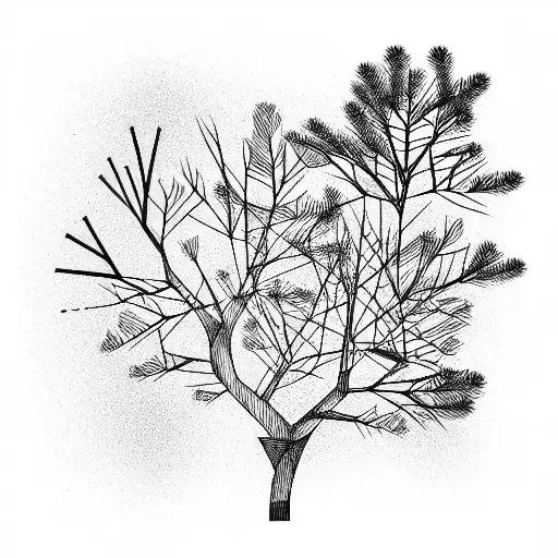 Tall Pine Tree And Bird