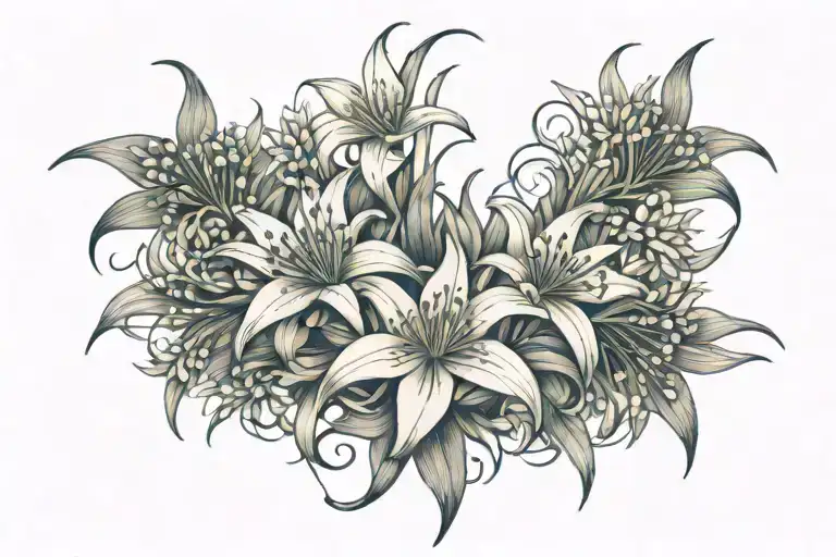 Top Scar Tattoo On Chest Of Spider Lilies And Lilies Of The Valley