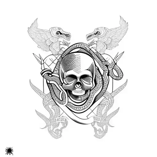 Skull With Snake And Knives