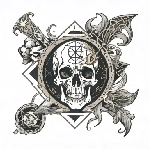 Ouroboros Circling A Skull With An Hourglass Filled