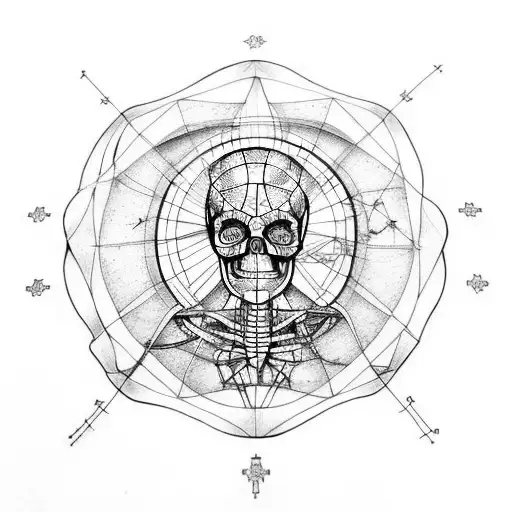 Vitruvian Man But Xray Alien Skeleton With Symbols