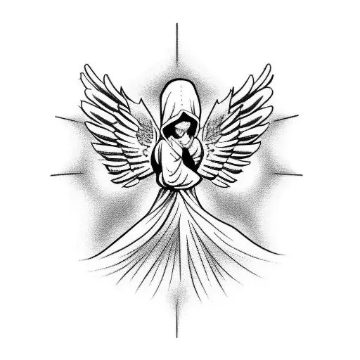 Angel With Hoodie Ascending Into Heaven With A Baby In Each Arm