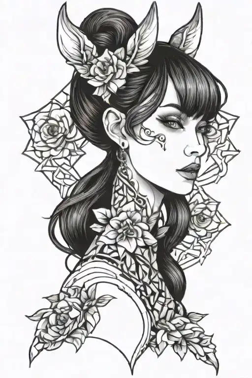 Goth Fawn Girl Floral Lady Head Long Hair Forward Facing