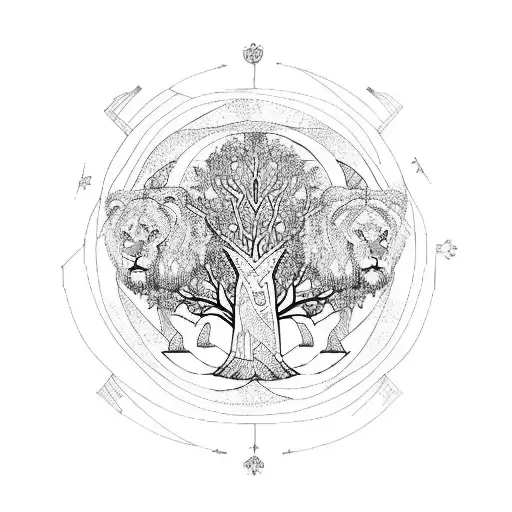 Tree Of Life With Hands Holding Everything Together With Lion Pack Of 4