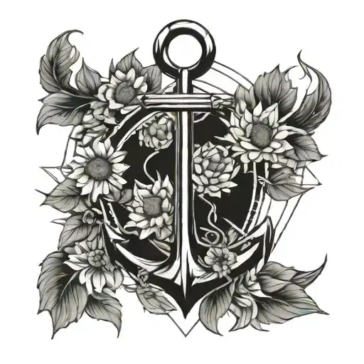 Delicate Anchor Intertwined With Sunflowers And Water Lilies