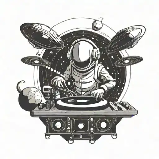 An Alien Dj Spinning Records On A Spaceship With Planets In The Background