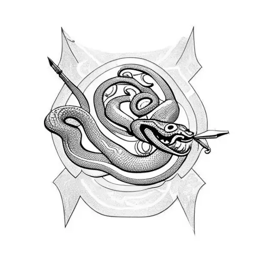 Snake Pierced By Dagger And Write Words Nase Next To It