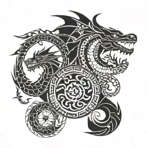 Dragons Circling With Sun And Moon Surrounded