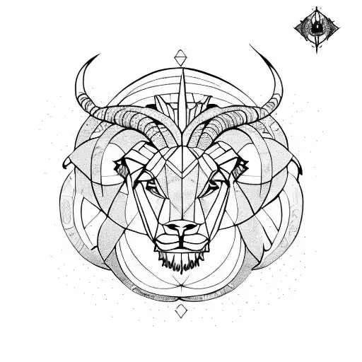 Geometric Complilation Of Capricorn Ram And Leo Lion For Chest Or Half Sleeve