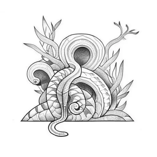 Small Snake And Mushroom