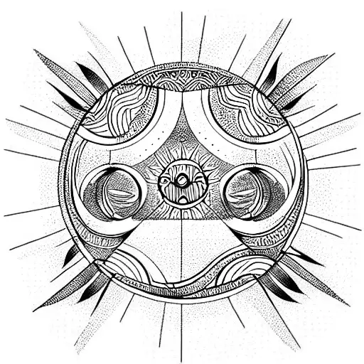 Sun And Moon With Oriental Geometrical Pattern Behind