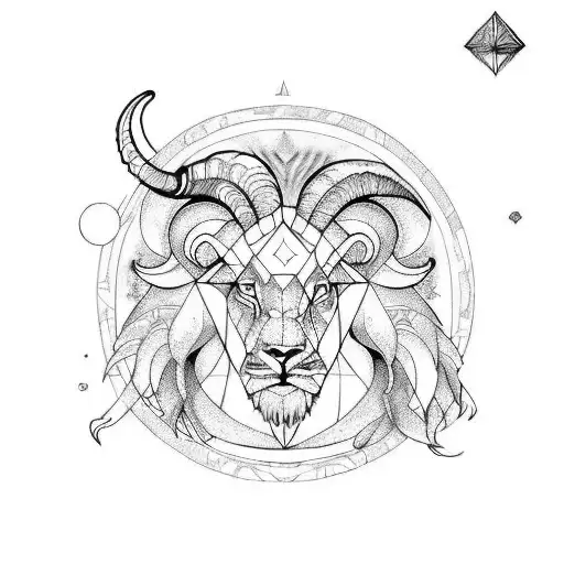 Geometric Complilation Of Capricorn Ram And Leo Lion For Chest Or Half Sleeve