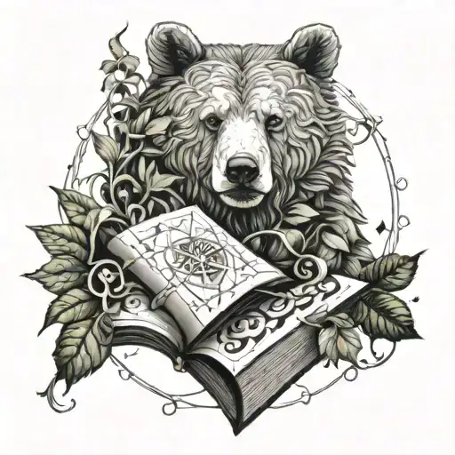 Ivy Vine Twisted Around A Book And Compass With A Bear