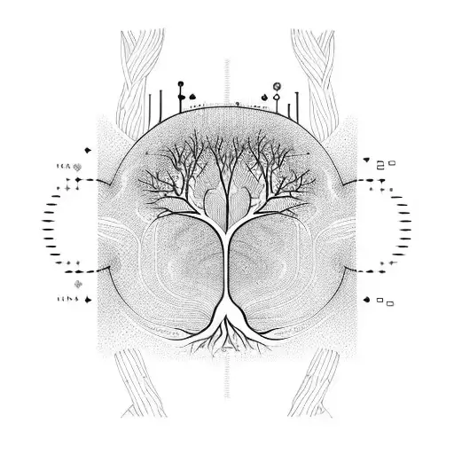 Heartbeat Sine Line With Electrical Circuit In A Tree With Roots