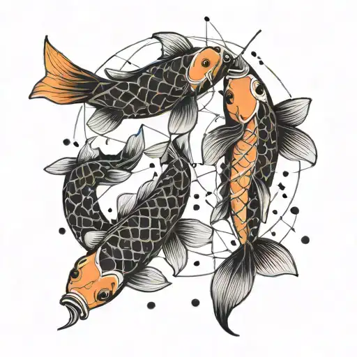 2 Koi Fish With Pisces Constellation