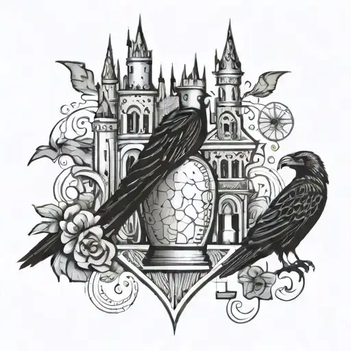 Hogwarts Castle And Potions Bottle With Raven