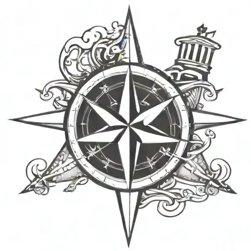 Nautical Star Compass With American Flag And We The People In Old English Script