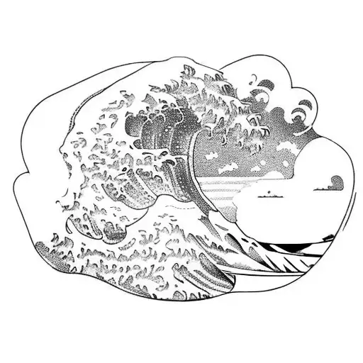 Wave And Nature With A Tiny Surfer