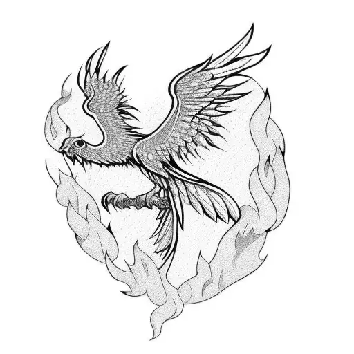 Pheonix With Geometric Designs Covering It Line Art