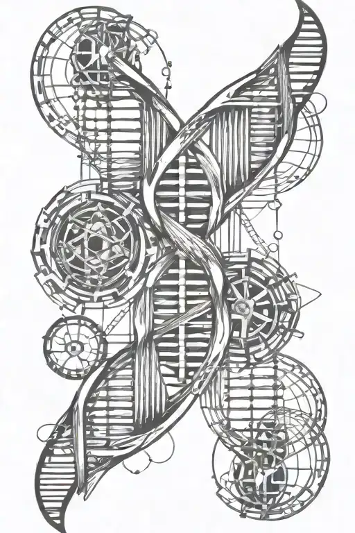 Dna Strand With Atom Structure And Gemini Sign With Turbo Charger