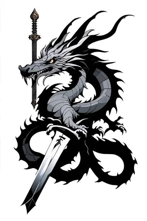 Dragon On Top Of Sword Intertwined