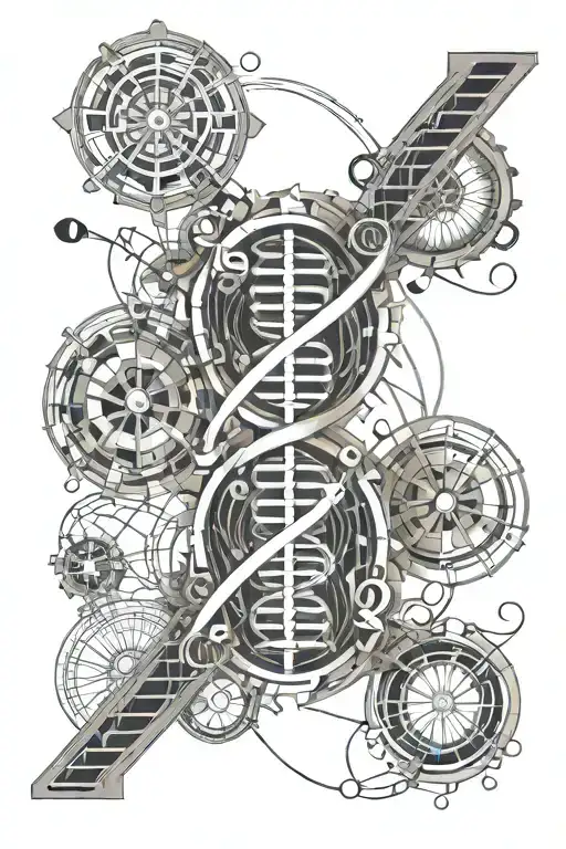 Dna Strand With Atom Structure And Gemini Sign With Turbo Charger