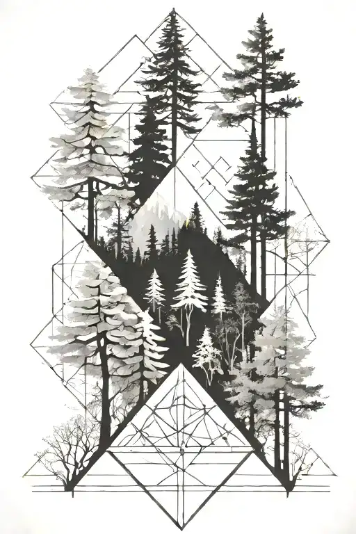 Geometric Forest Scene Black And White