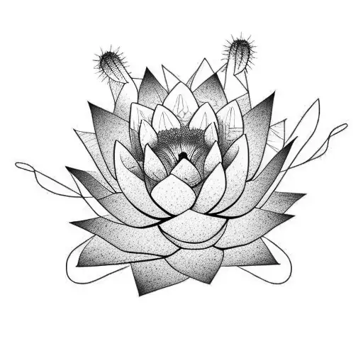 Cactus Protected By A Lotus Flower With A Spade-shaped Geometry