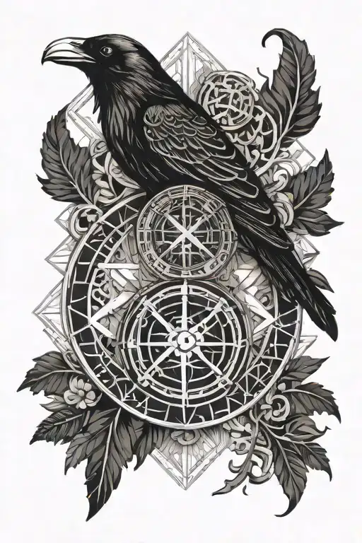 Vegvisir And Raven Perched