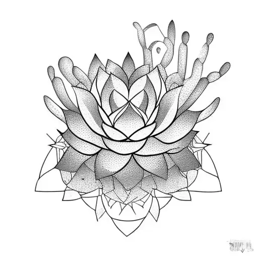 Cactus Protected By A Lotus Flower With A Spade-shaped Geometry