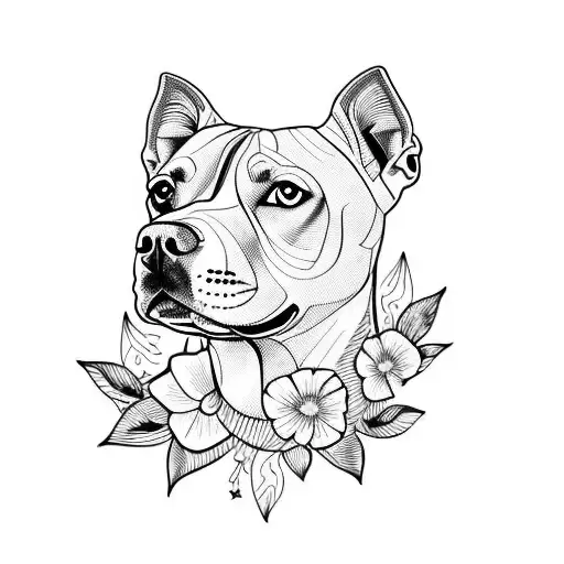 Pit Bull With Flowers