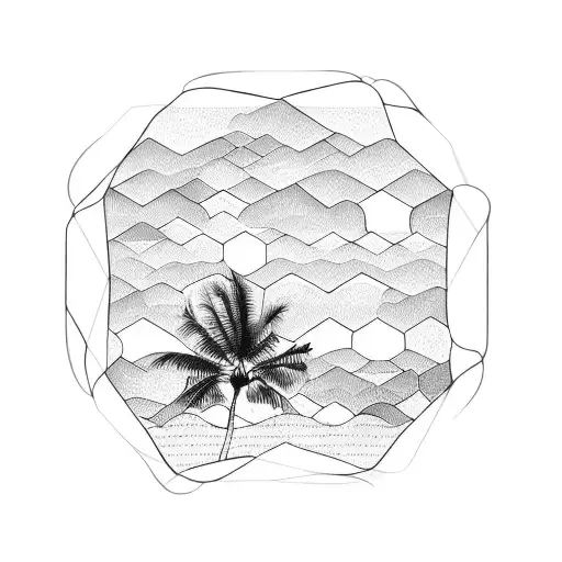 Hexagon With Small Beach And Palm Trees
