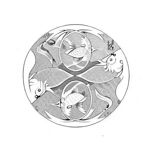 Koi Fish Yin Yang With Cresent Moon Geometric