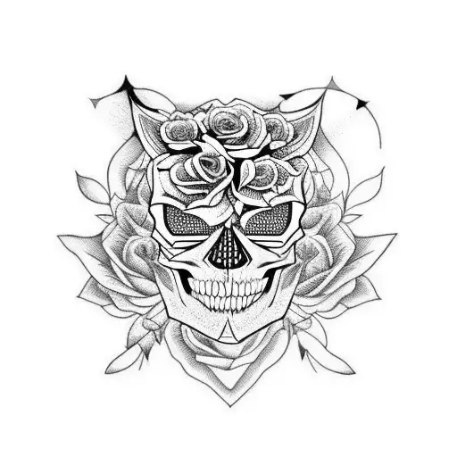 Skull With Roses Tiger