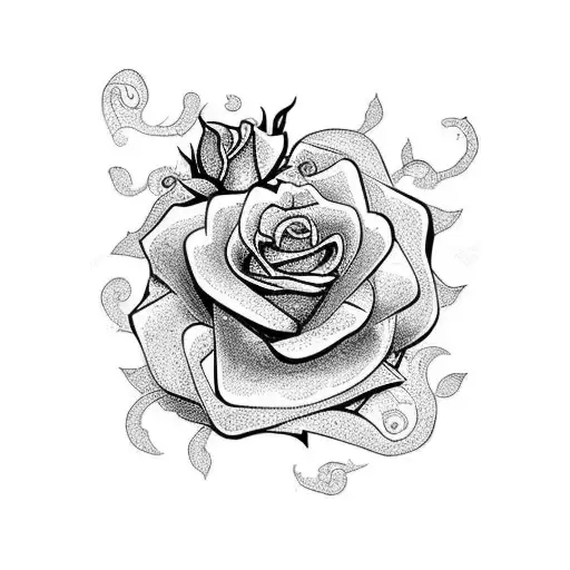 A Dragon And A Lion Guarding 5 Roses With 8 Leaves