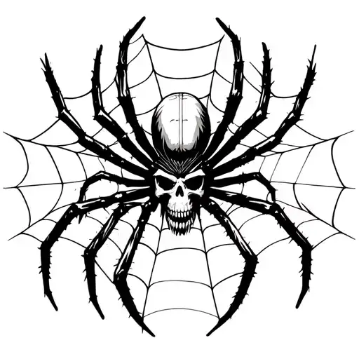 Black Spider With A Skull Body On Web