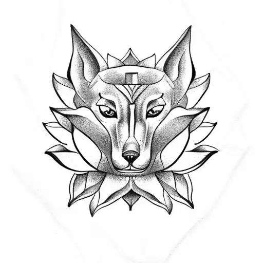 Anubis Holding A Bouquet Of Lotus Flowers