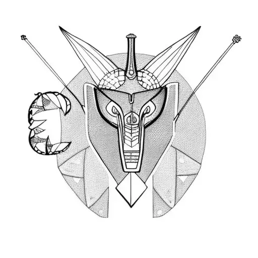 Anubis Holding The Scales Containing A Heart On The Right And A Feather On The Left