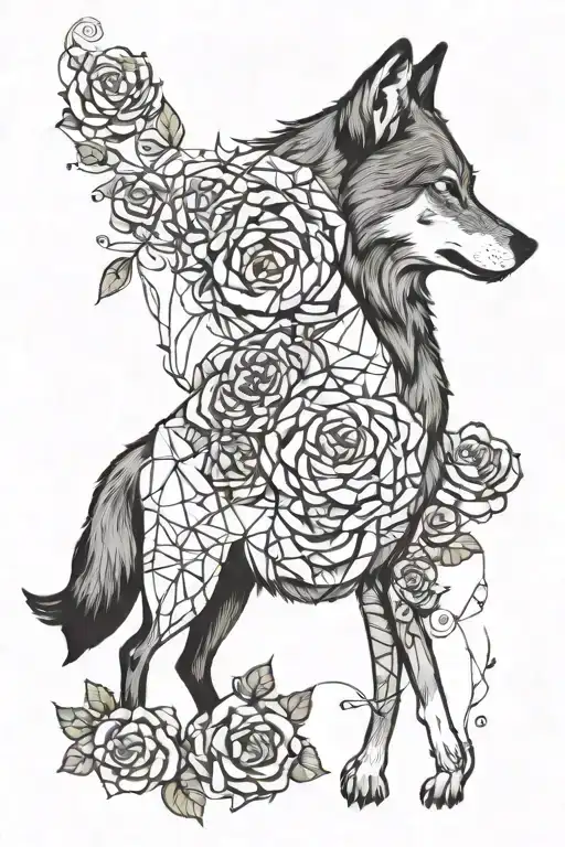 Wolf With Roses