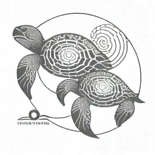 Yin Yang Turtle With Waves Crashing In The Background