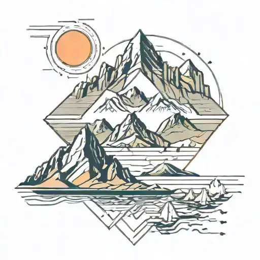 Mountain With Lake And Sun Shining Light