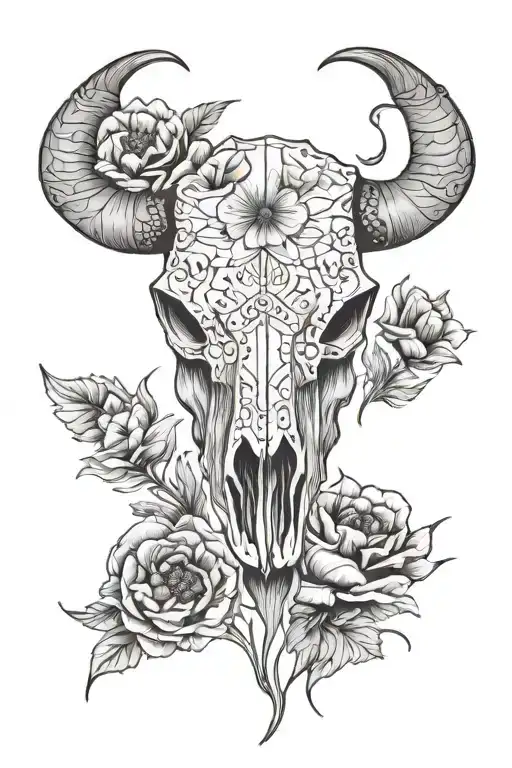 Bull Skull With Poppy Flowers