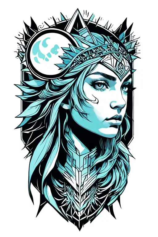 Artemis Full Body Side Profile With Cresent Moon Bow