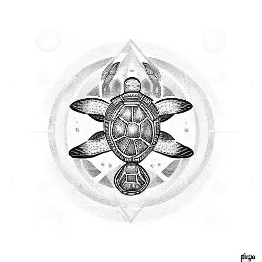 Flying Turtle And Behind Is Planet