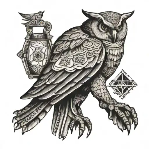 Ancient Owl Holding A Hourglass On The Back Of A Leatherback Turtle