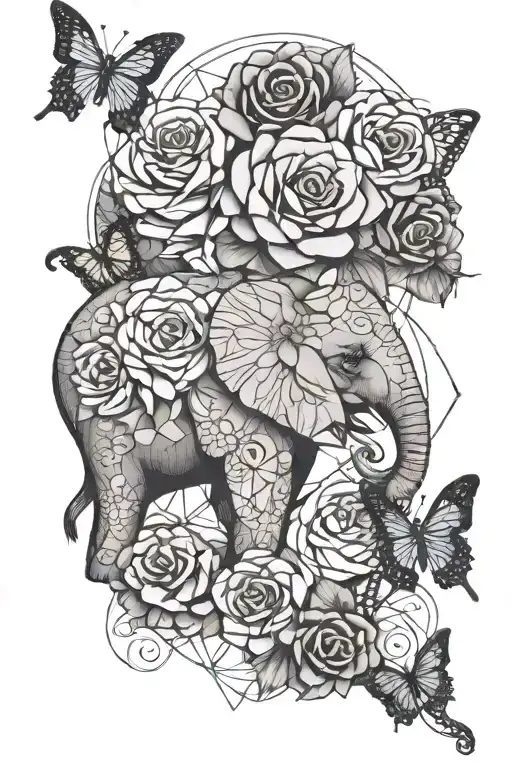 Roses Elephant Butterfly Mom Tribute Tattoo Combining Elements
