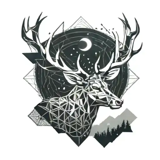 Deer And Moon Merging Together