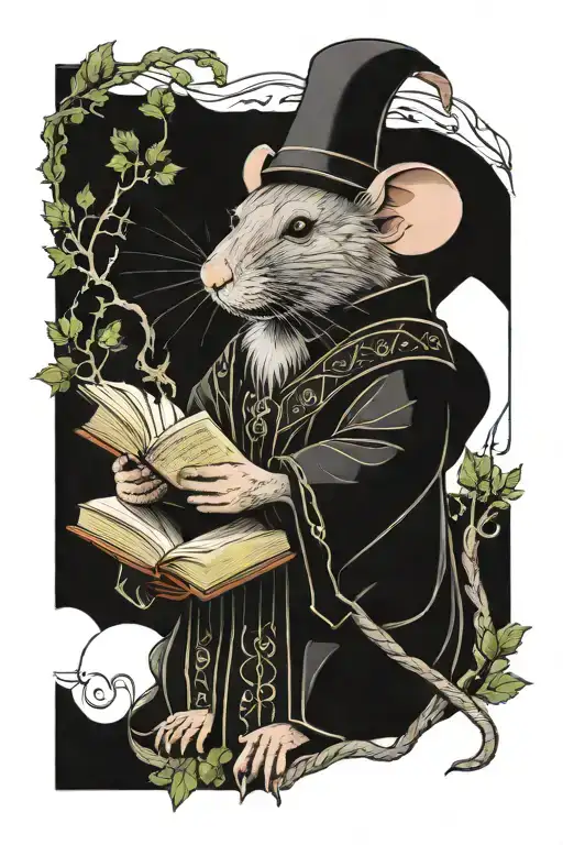 Wizard Rat Holding Open Book Surrounded With Vines