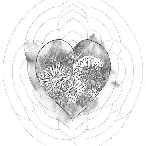 Water Color Geometric Heart And Flowers