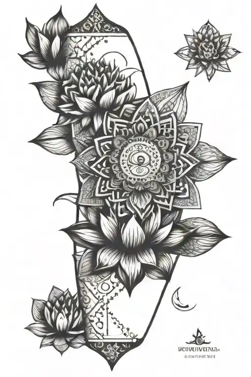 Ornamental Forearm Tattoo With Sun And Lotus